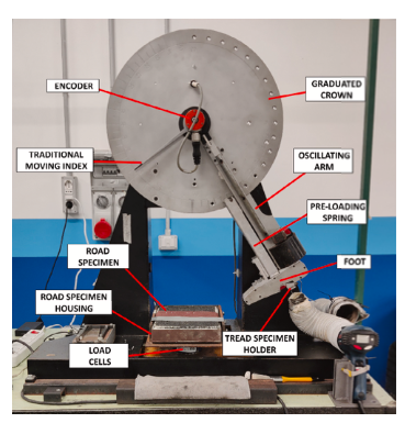 Evolved British Pendulum tester used for indoor tire friction measurements on road specimens and sandpapers