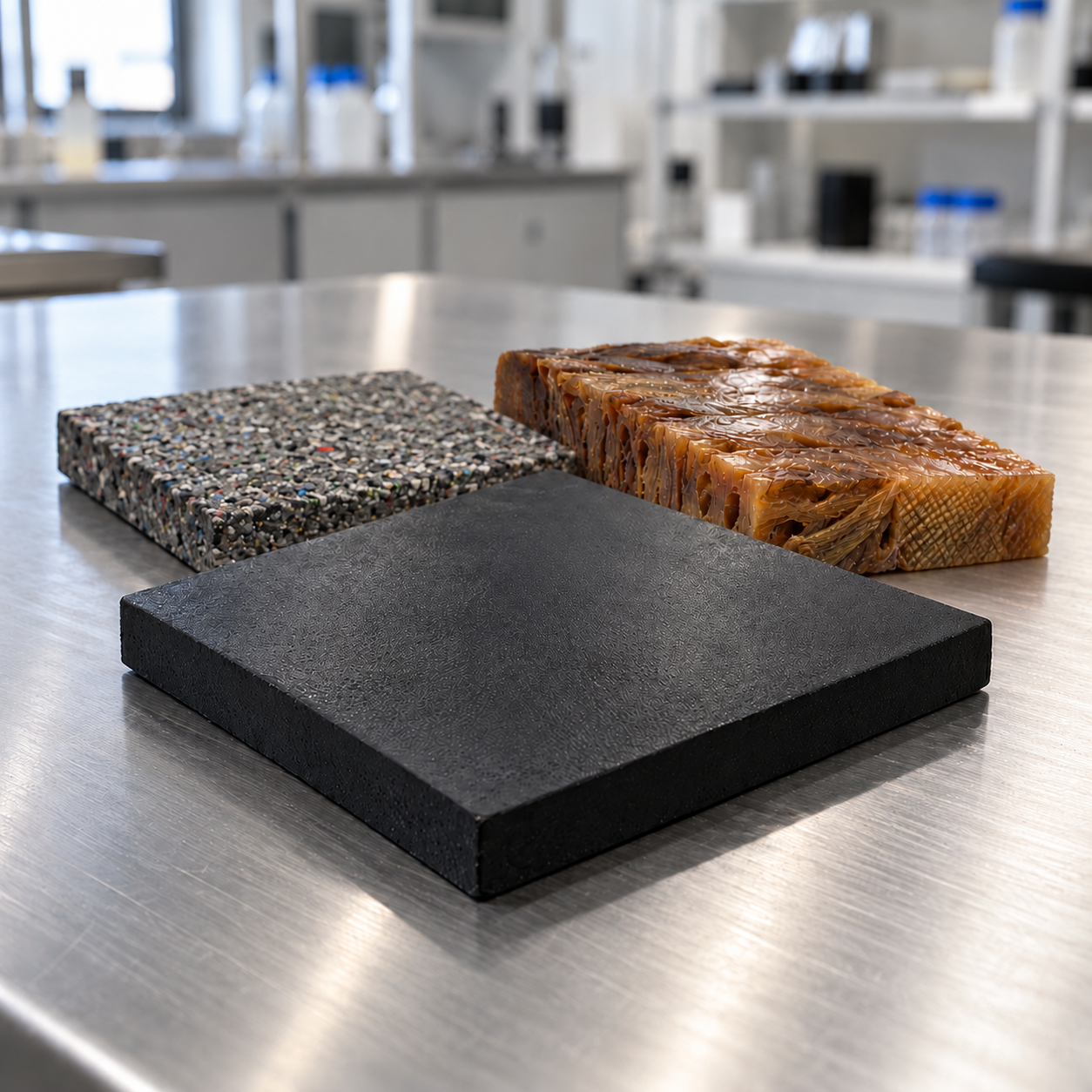 Polymeric material samples on an industrial bench